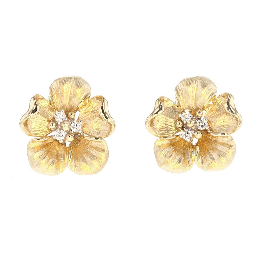 DLE0776 Diamonds in Yellow Gold Flower Earrings - Underwoods Fine Jewelers