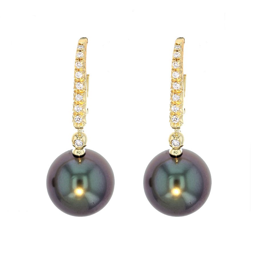 PLE0075 Yellow Gold and Diamonds South Sea Pearl Earrings - Underwoods ...