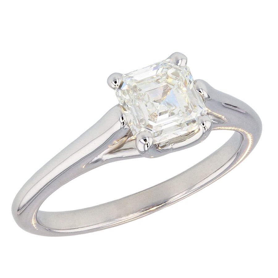 UCD0333 Asscher Cut Diamond in White Gold "Trellis" Style Ring