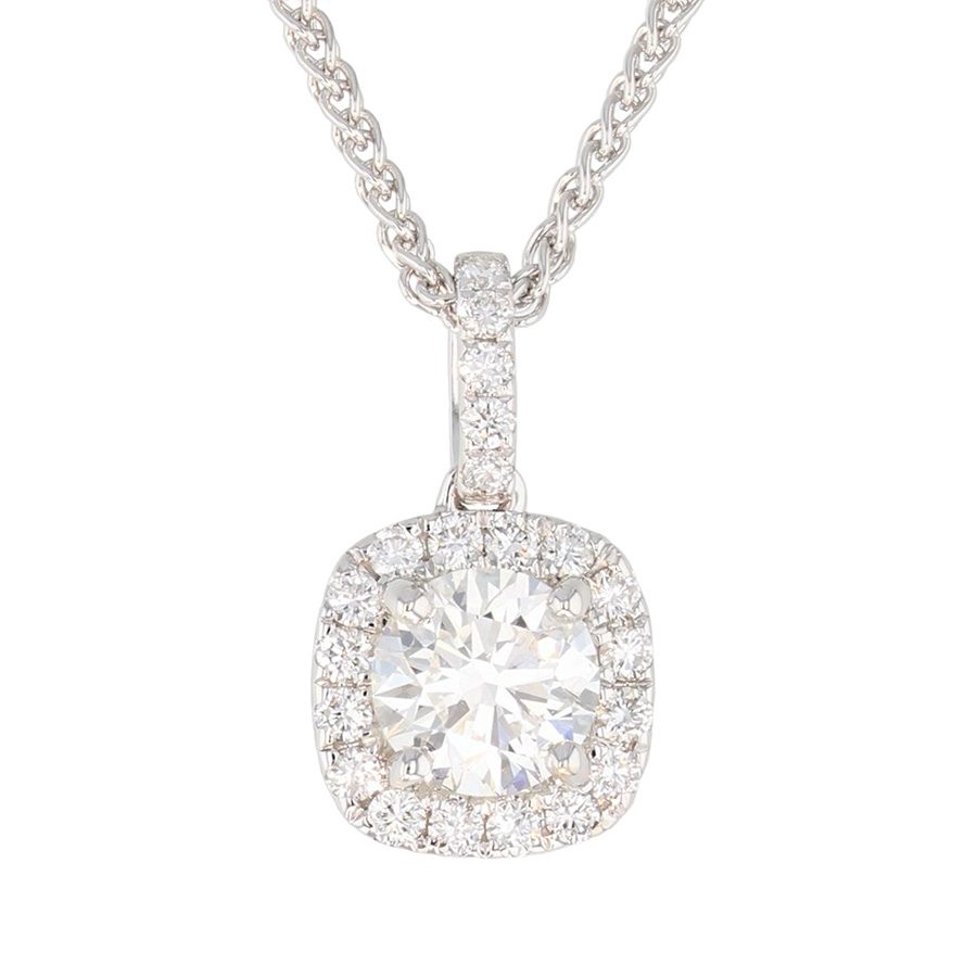 DLN1361 Round Diamond in White Gold Halo Necklace Underwoods Fine