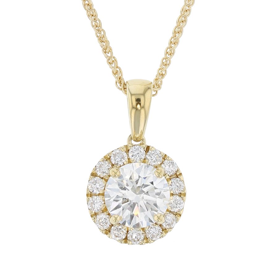 DLN1210 Round Diamond in Yellow Gold Halo Necklace Underwoods Fine
