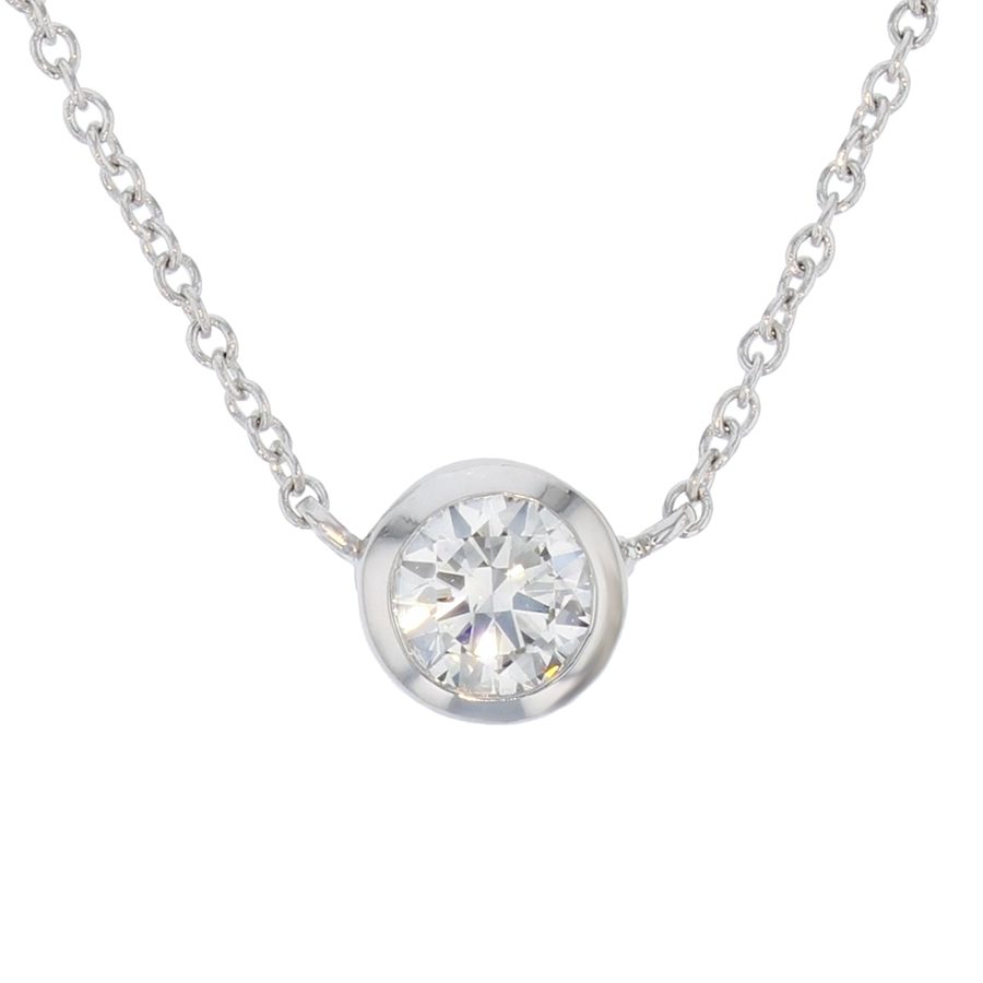 DLN1322 "Trapeze" Style Round Diamond in White Gold Necklace