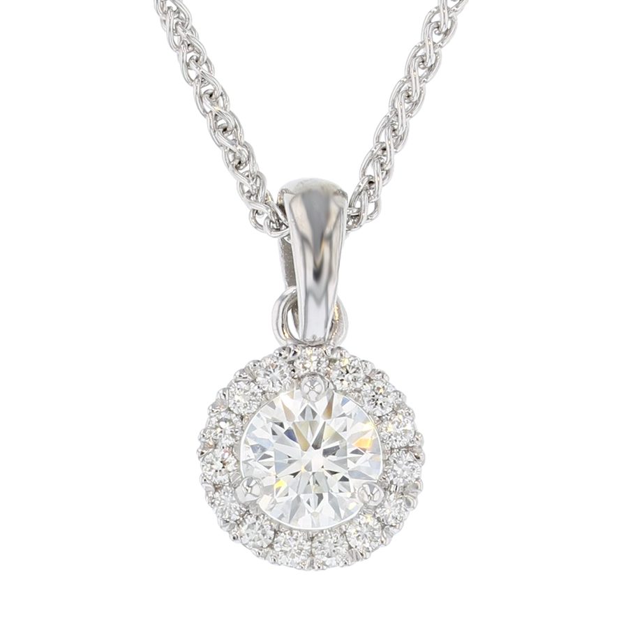 DLN1367 Round Diamond in White Gold Halo Necklace Underwoods Fine