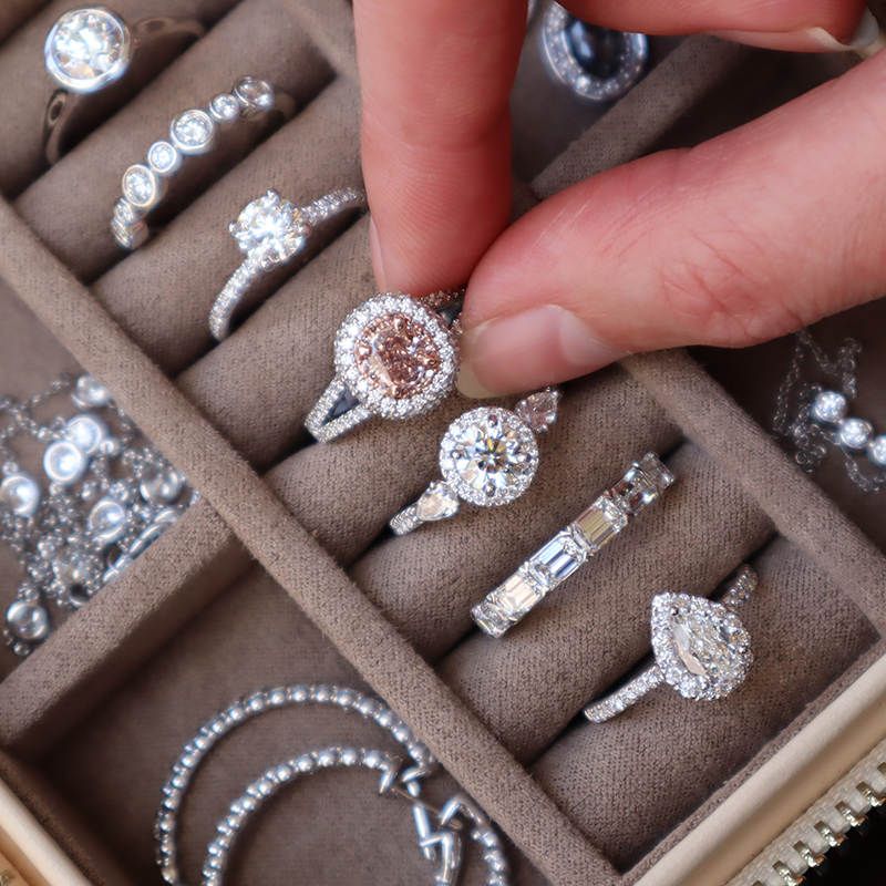 Photo of several engagement rings.